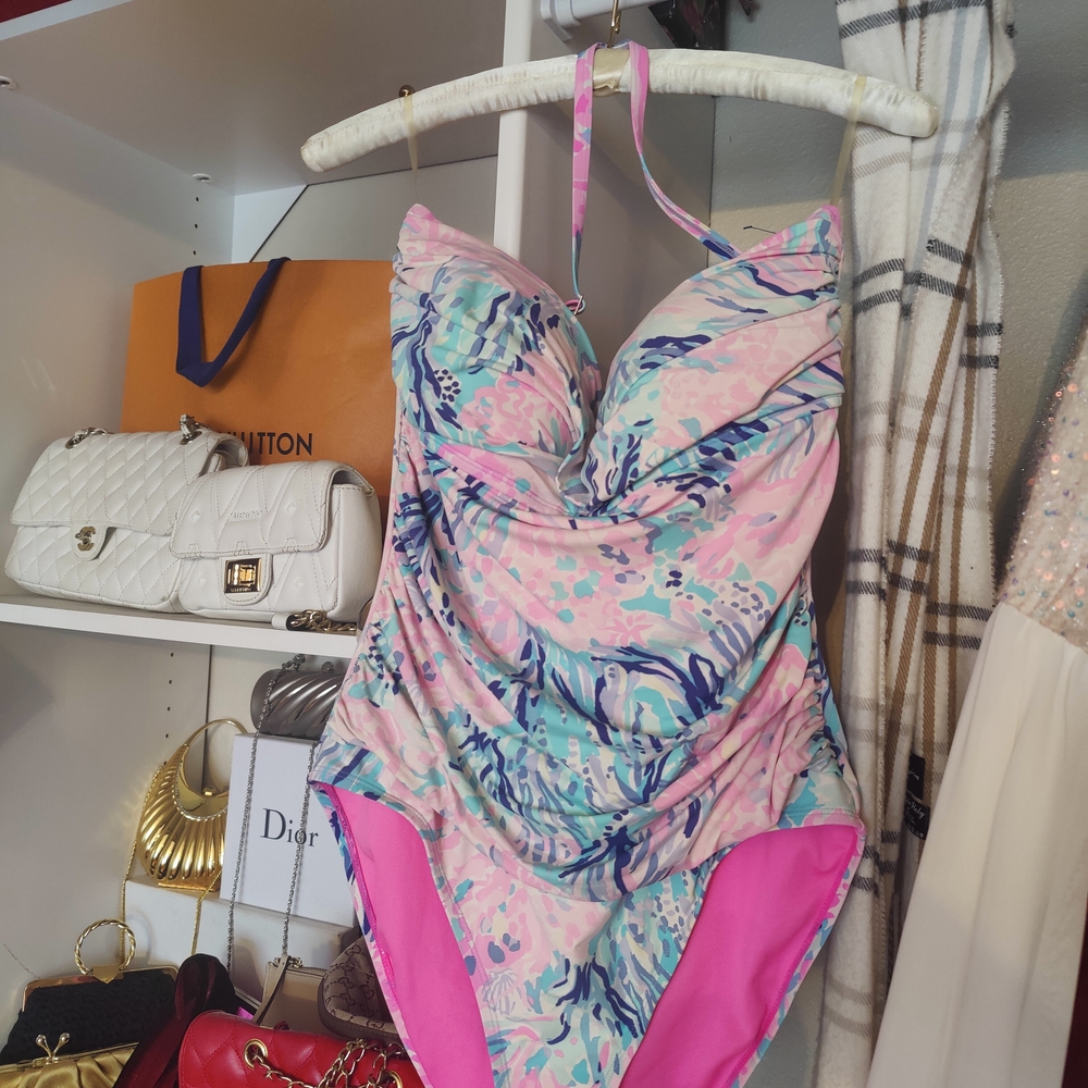 Lilly Pulitzer Pink One Piece Swimsuit with Tropical Print
